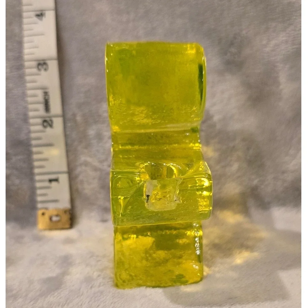 Czech Uranium Vaseline Glass Angel Mini‎ Candlestick Holder Figurine Glowing